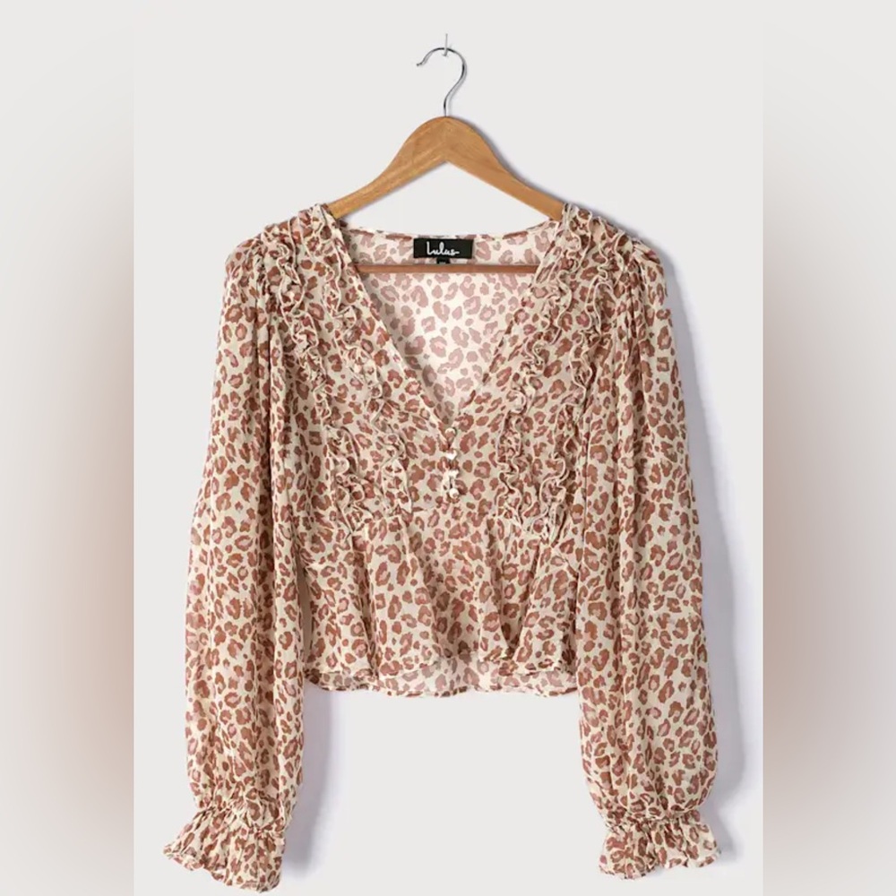 Lulu's Leopard Print Ruffle Blouse - Brown and Cream